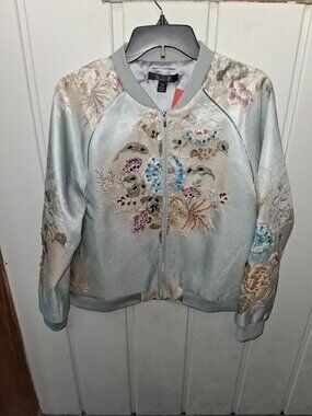 A.Z.I. Jacquard Embellished Zip Up Bomber Jacket NWT Sz M